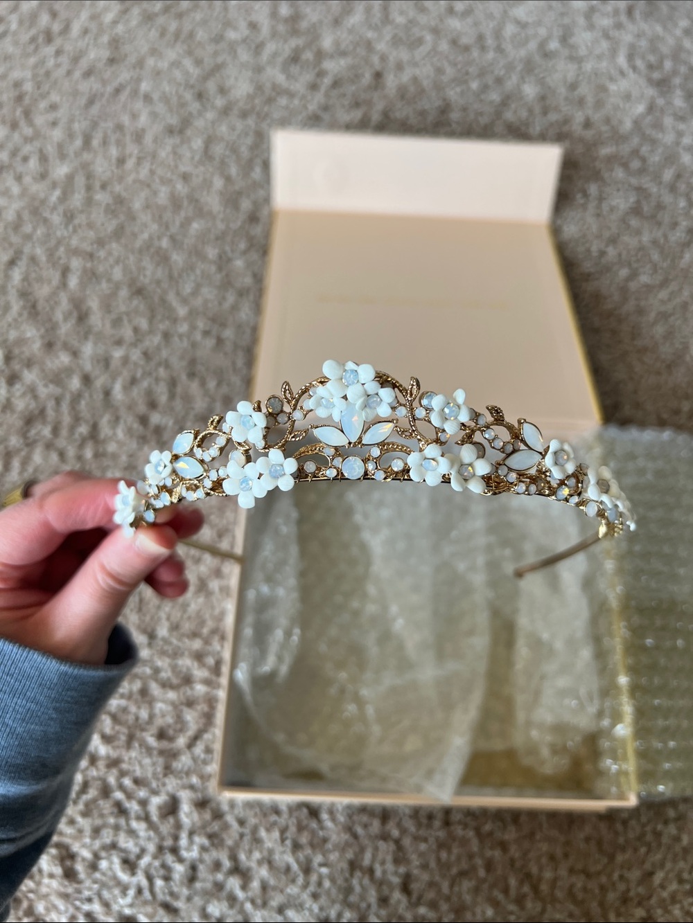 Twigs & Honey bridal tiara - gold, white, light blue